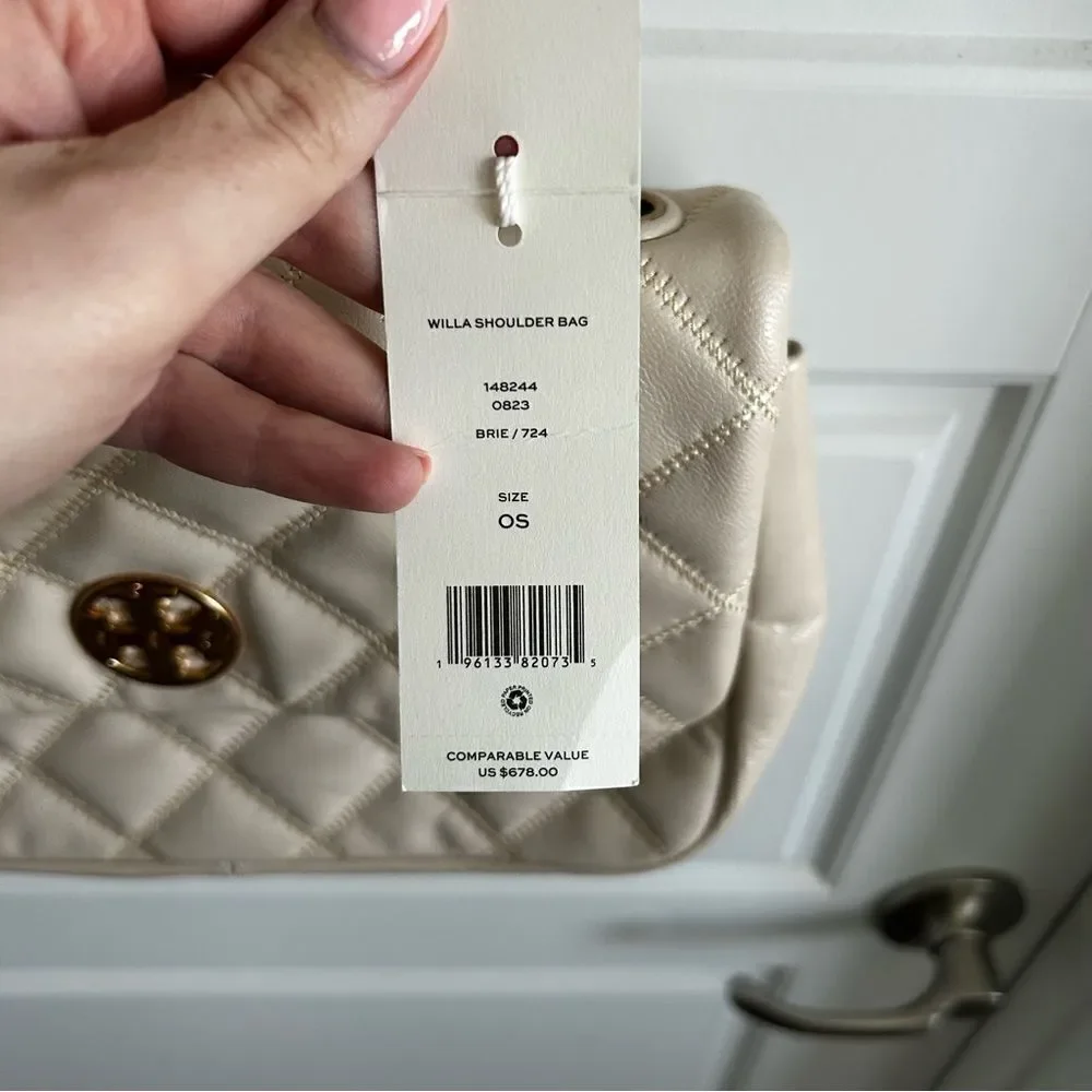 Tory Burch Cream Quilted Willa Shoulder Bag